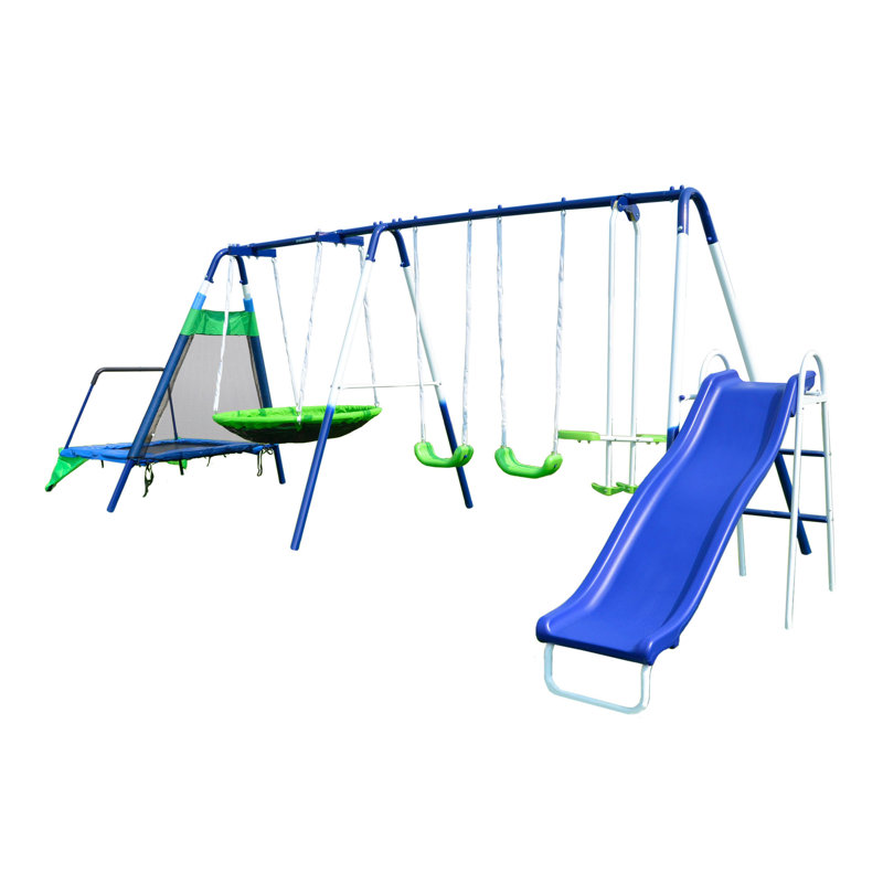 Sportspower Mountain View Metal Swing Set with Glide Ride Saucer Trampoline and Lifetime Warranty Reviews Wayfair